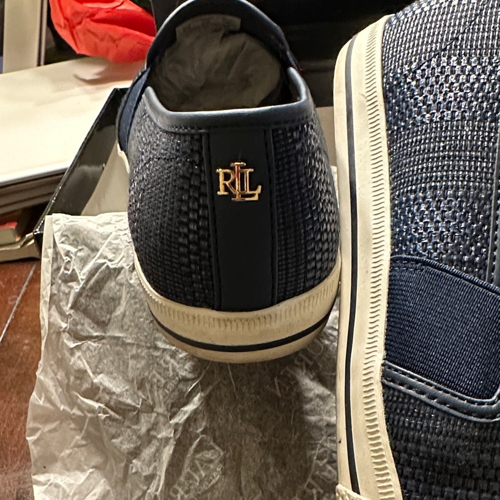 Women Lauren Ralph Lauren Textured Navy Loafers - Picture 3 of 6